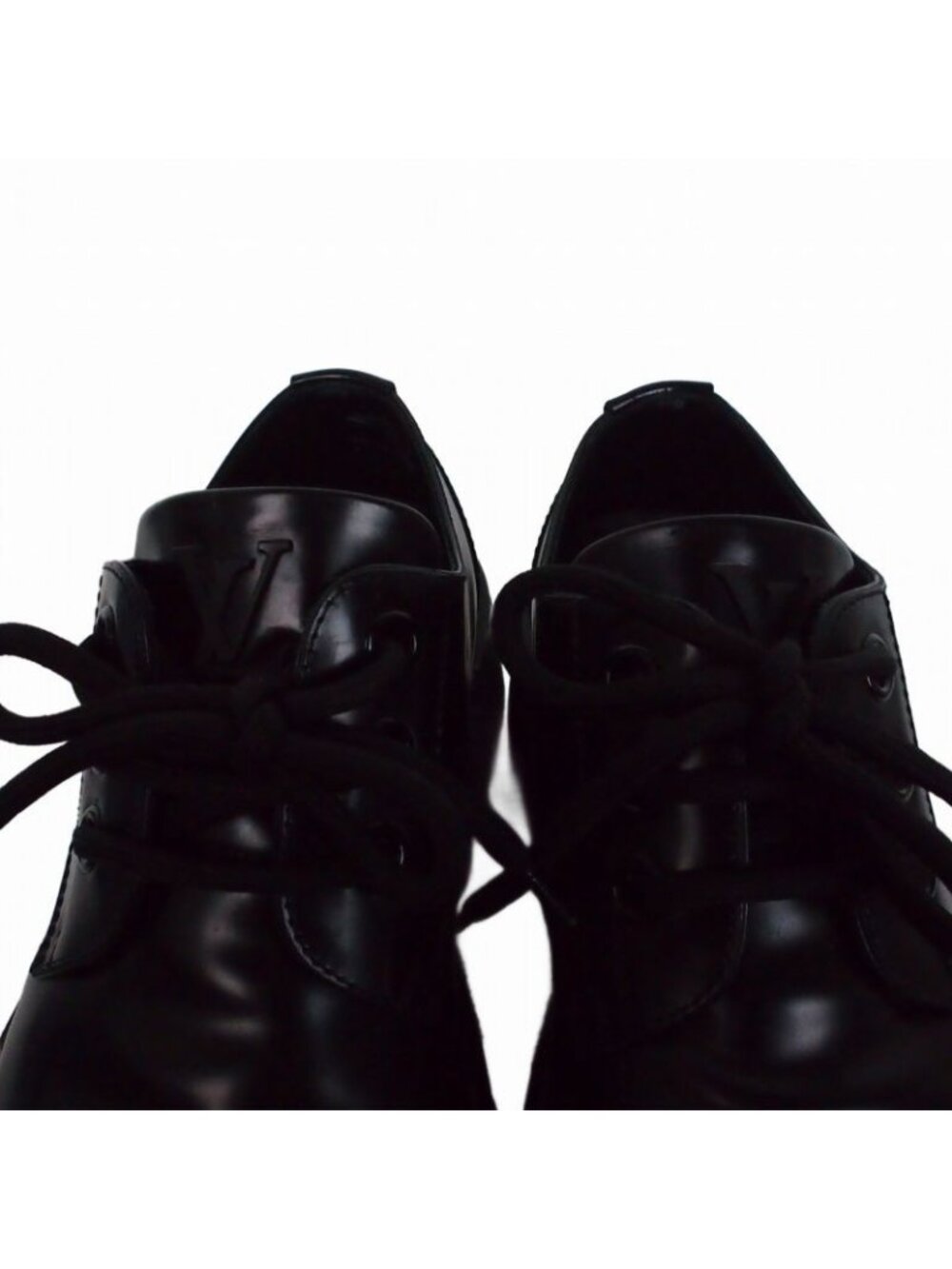 Louis Vuitton Checkered Loafers Lace Up Shoes Leather 6.5 Black - Picture 4 of 8